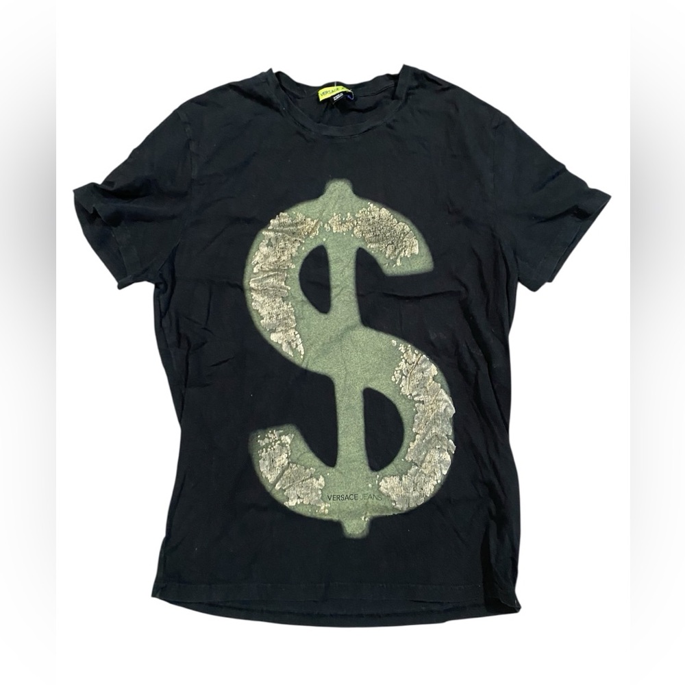 Versace Black Tee with‎ Metallic Green Dollar Sign